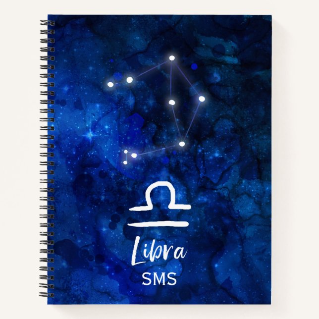 Libra Zodiac Constellation Blue Galaxy Monogram Notizbuch (Vorderseite)