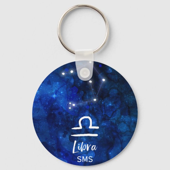 Libra Zodiac Constellation Blue Galaxy Monogram Schlüsselanhänger (Vorderseite)