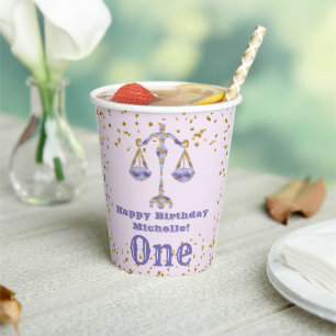 Libra Zodiac First Birthday & Gold Confetti Pappbecher