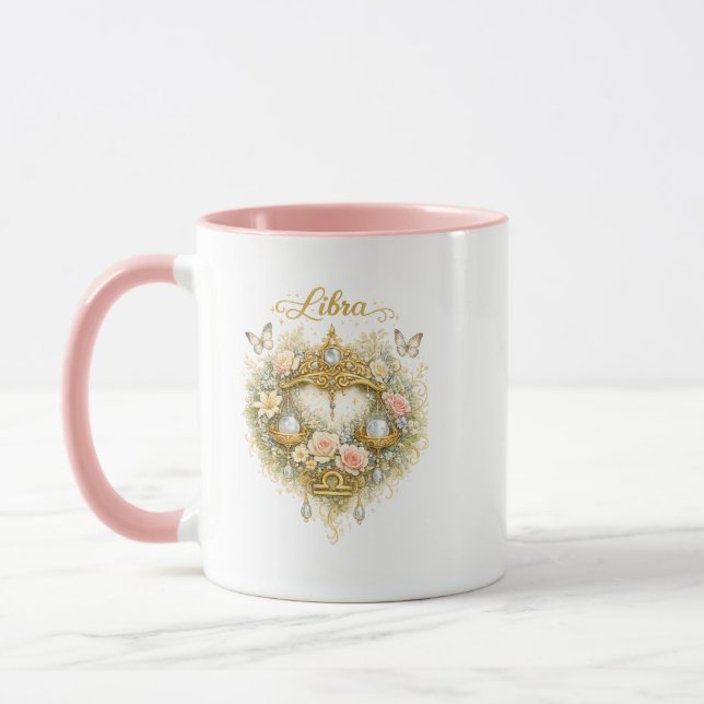 Libra Zodiac Floral Heart Mug – Elegant Astrology  Tasse (Links)