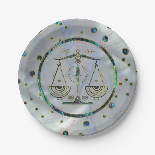 Libra Zodiac Gold Abalone Pappteller (Vorderseite)