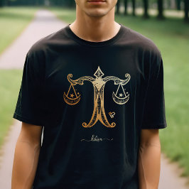 Libra Zodiac Gold Monochrome Graphic T - Shirt