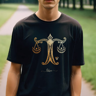 Libra Zodiac Gold Monochrome Graphic T - Shirt