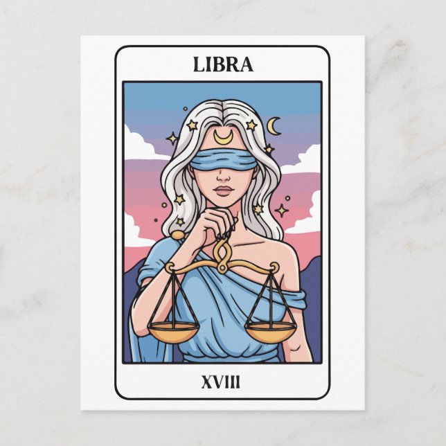 Libra Zodiac Illustration Tarot Style Postkarte (Vorderseite)