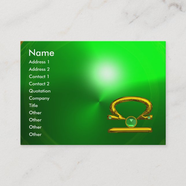 LIBRA ZODIAC JEWEL Green Emerald & Gold Visitenkarte (Vorderseite)