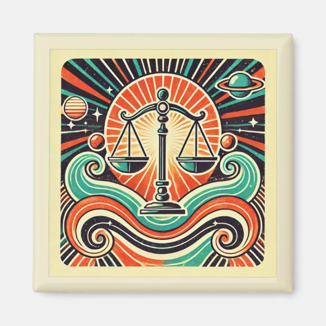 Libra Zodiac Magnet Retro Design (Vorne)