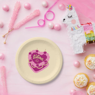 Libra Zodiac Pastel Heart Birthday Cake Pappteller
