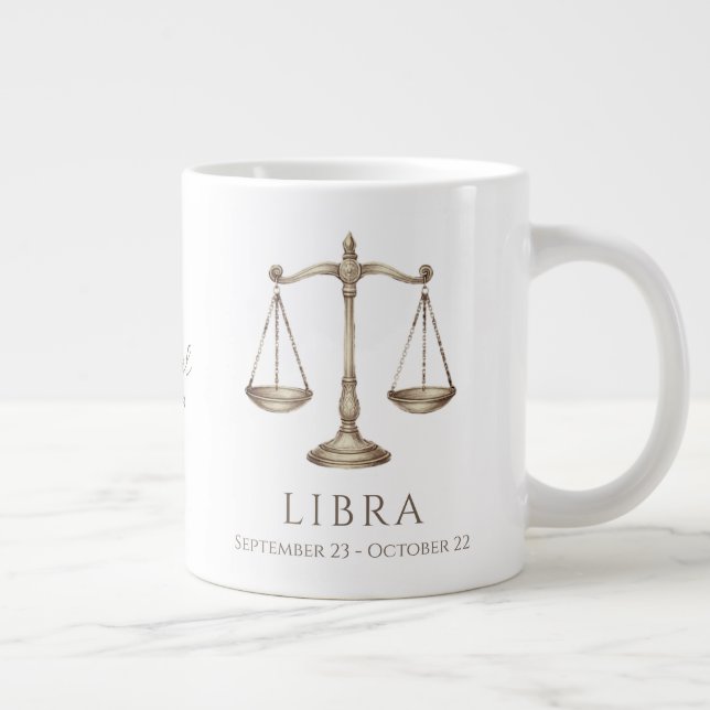 Libra Zodiac Personalized Name & Birth Date Jumbo-Tasse (Rechts)