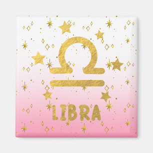 Libra Zodiac Pink und Gold Magnet