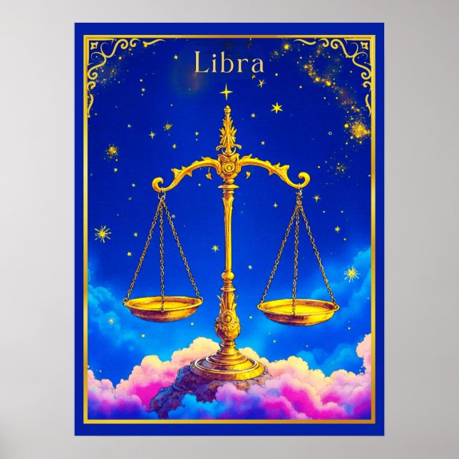Libra Zodiac Scales in a Star-Filled Sky Poster (Vorne)