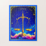 Libra Zodiac Scales in a Star-Filled Sky Puzzle<br><div class="desc">Puzzle in an illustration of the zodiac sign Libra,  symbolized by golden scales set against a deep blue starry sky,  resting on colorful,  dreamy clouds. The scales represent balance and harmony. The celestial scene reinforces Libra’s association with fairness,  aesthetics,  and cosmic equilibrium</div>