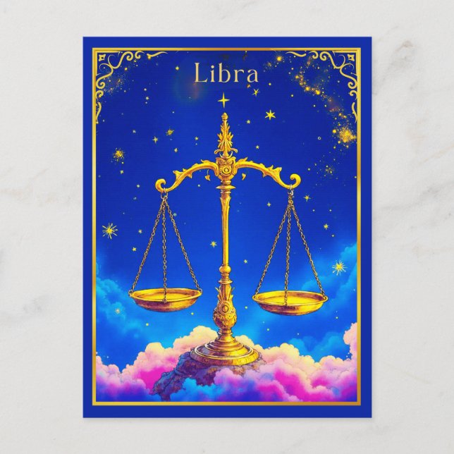 Libra Zodiac Scales in einem Sternenschlaf Postkarte (Vorderseite)