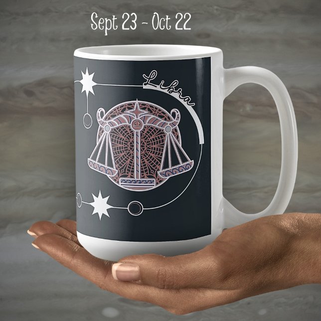 Libra Zodiac Sign Astrologie Mandala Gray White Kaffeetasse (Von Creator hochgeladen)