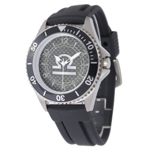 Libra Zodiac Sign auf Black Carbon Dial Armbanduhr