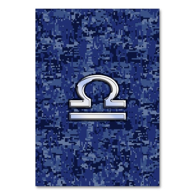 Libra Zodiac Sign auf blauer digitaler Camouflage Tischnummer (Vorderseite)