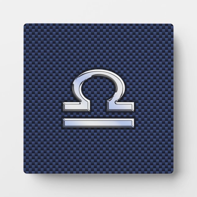 Libra Zodiac Sign auf Blue Carbon Fibre Style Fotoplatte (Vorderseite)