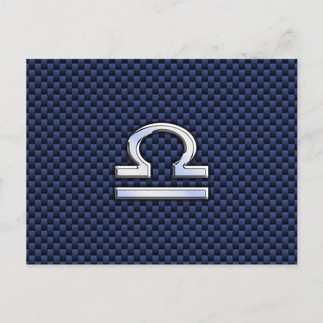 Libra Zodiac Sign auf Blue Carbon Fibre Style Postkarte (Vorderseite)
