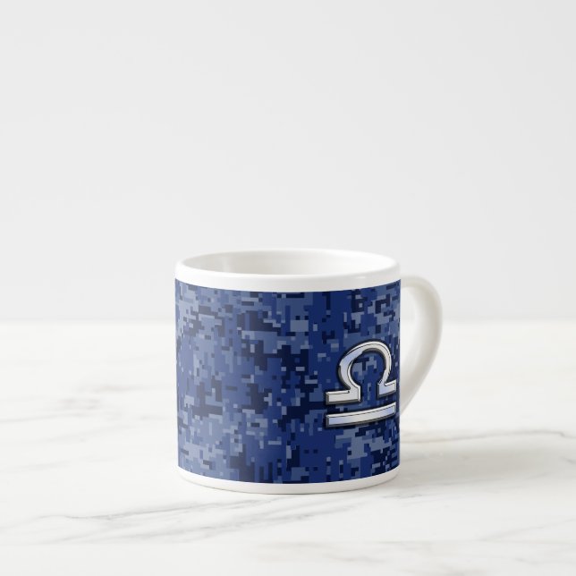 Libra Zodiac Sign auf Blue Digital Camouflage Espressotasse (Vorderseite Rechts)