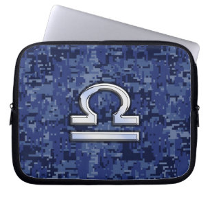Libra Zodiac Sign auf Blue Digital Camouflage Laptopschutzhülle