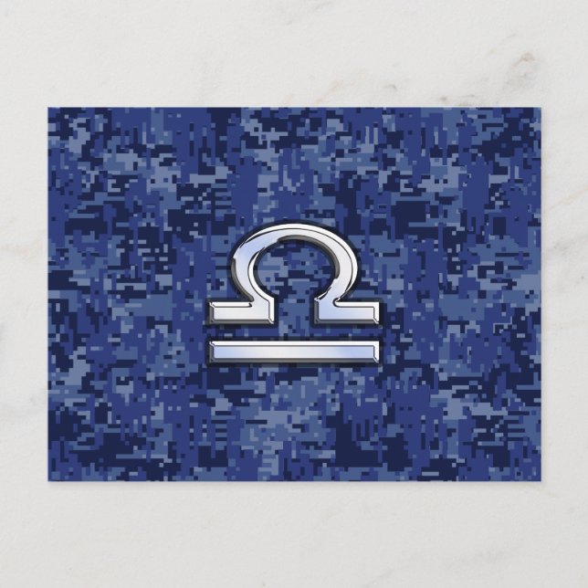 Libra Zodiac Sign auf Blue Digital Camouflage Postkarte (Vorderseite)
