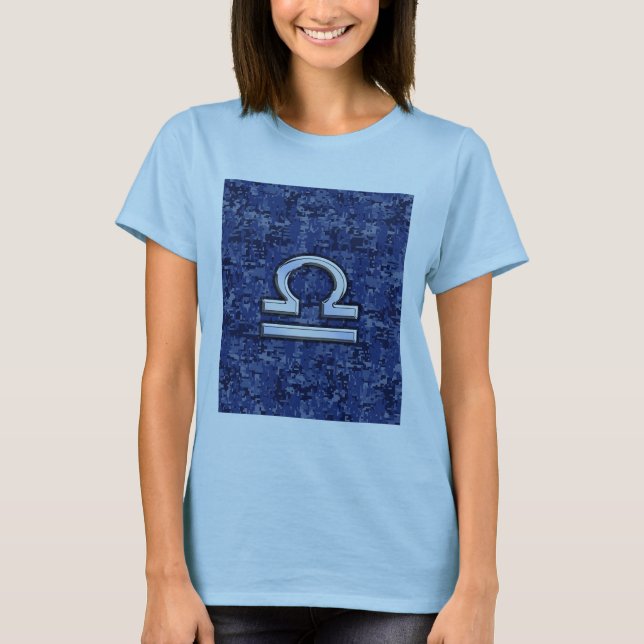 Libra Zodiac Sign auf Blue Digital Camouflage T-Shirt (Vorderseite)