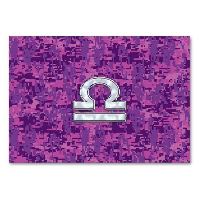 Libra Zodiac Sign auf Fuchsia Digital Camouflage Tischnummer (Vorderseite)
