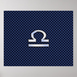 Libra Zodiac Sign auf Navy Blue Carbon Fibre Poster