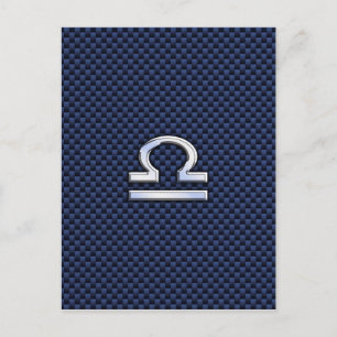 Libra Zodiac Sign auf Navy Blue Carbon Fibre Postkarte