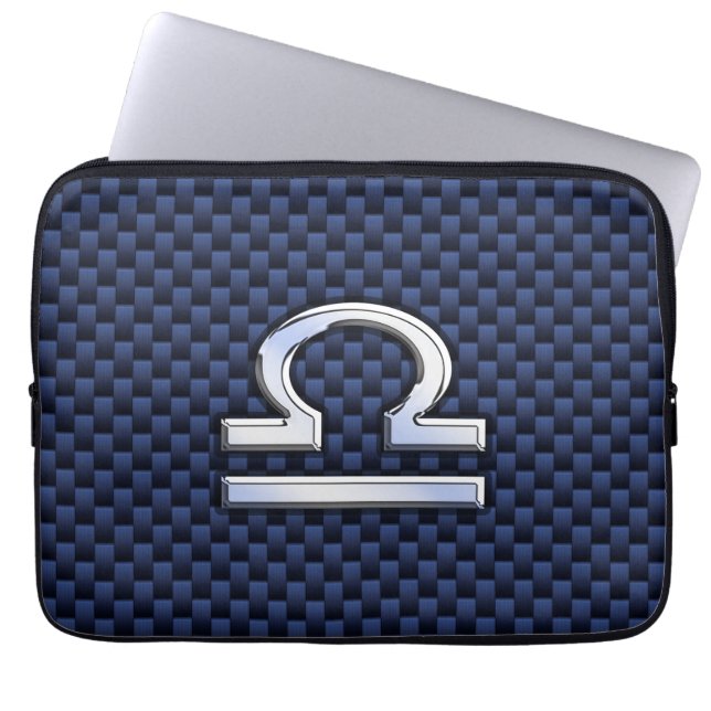 Libra Zodiac Sign auf Navy Carbon Fiber Style Laptopschutzhülle (Vorderseite)