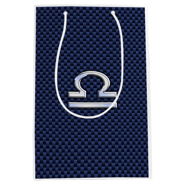 Libra Zodiac Sign auf Navy Carbon Fiber Style Mittlere Geschenktüte (Vorderseite)