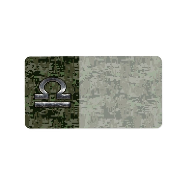 Libra Zodiac Sign auf Woodland Green digitale Camo Adressaufkleber (Vorne)