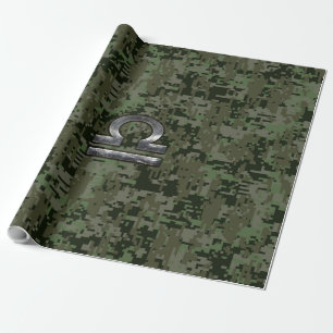 Libra Zodiac Sign auf Woodland Green digitale Camo Geschenkpapier