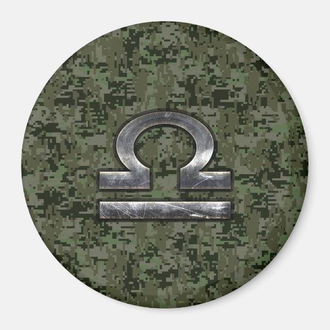 Libra Zodiac Sign auf Woodland Green digitale Camo Magnet (Vorne)