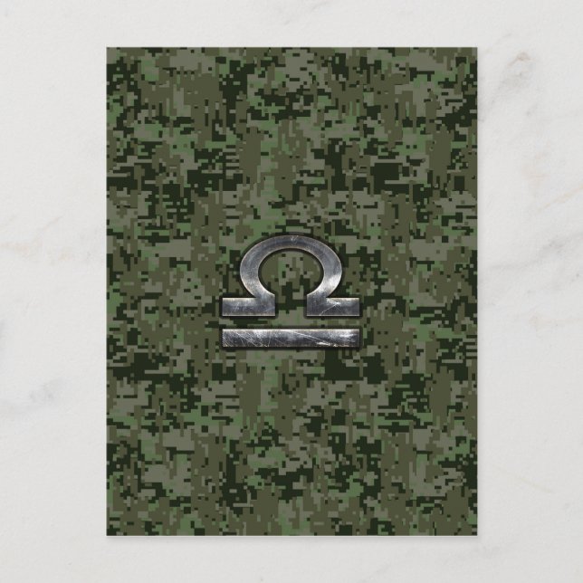 Libra Zodiac Sign auf Woodland Green digitale Camo Postkarte (Vorderseite)