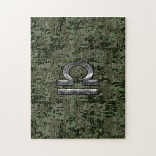 Libra Zodiac Sign auf Woodland Green digitale Camo Puzzle