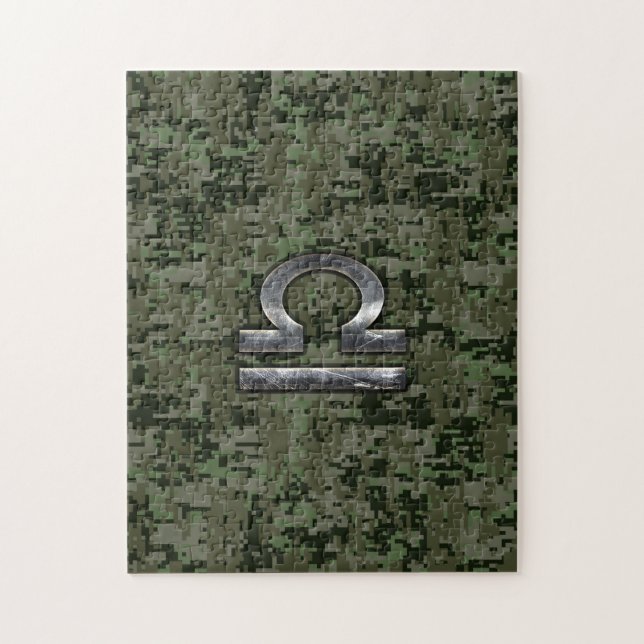 Libra Zodiac Sign auf Woodland Green digitale Camo Puzzle (Vertikal)
