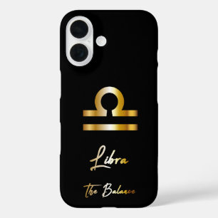 Libra Zodiac Sign, Black & Gold iPhone 16 Hülle