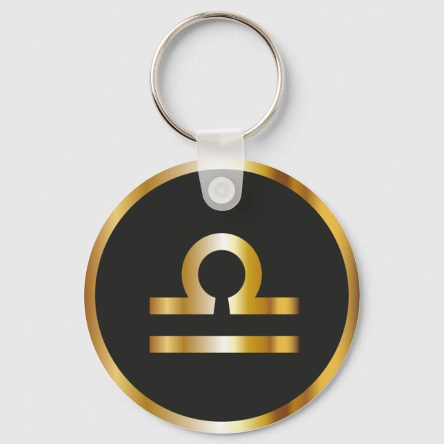 Libra Zodiac Sign, Black & Gold Schlüsselanhänger (Vorderseite)