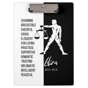 Libra Zodiac Sign Black & White Clipboard Klemmbrett