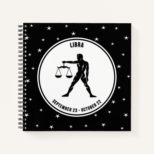 Libra Zodiac Sign, Black & White Notebook Notizbuch (Vorderseite)