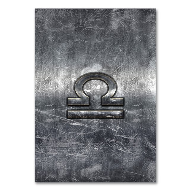Libra Zodiac Sign in Silber-Grunge-Stil Tischnummer (Vorderseite)