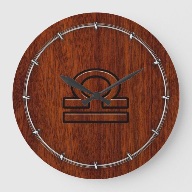 Libra Zodiac Sign on Mahogany Brown Style Print Große Wanduhr (Vorderseite)