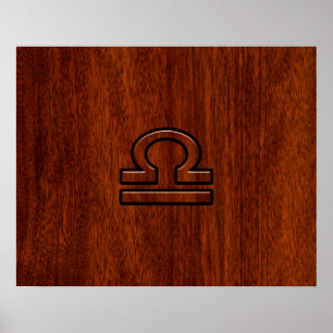 Libra Zodiac Sign on Mahogany Style Print Poster