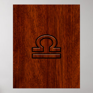 Libra Zodiac Sign on Mahogany Style Print Poster