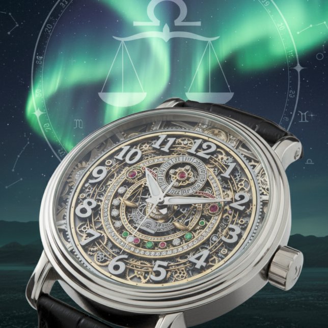 Libra zodiac sign watch, Steampunk, Edelsteine, Vi Armbanduhr (Libra Watch / Astrology / Mechanical)