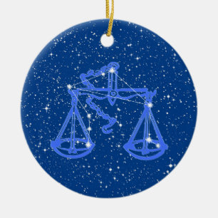 Libra Zodiac Sign with Stars on Deep Blue Keramik Ornament