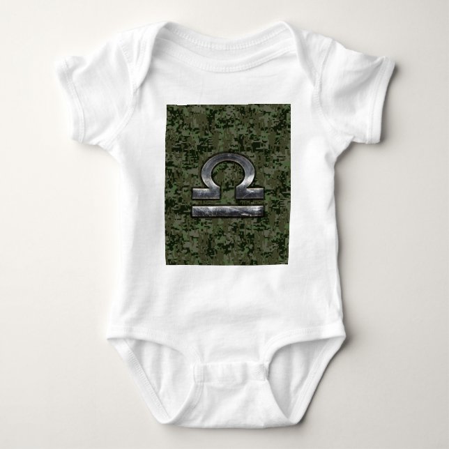 Libra Zodiac Sign Woodland Digital Camouflage Baby Strampler (Vorderseite)