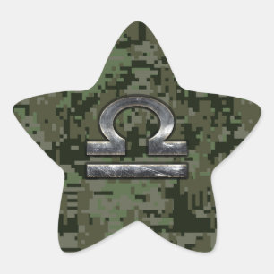 Libra Zodiac Sign Woodland Digital Camouflage Stern-Aufkleber