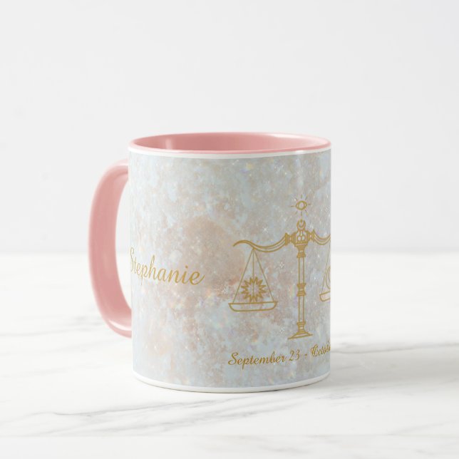 Libra Zodiac Star Sign Celestial Monogram Glitzer Tasse (Vorderseite Links)