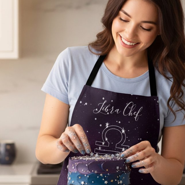 Libra Zodiac Star Sign Constelly Lila Galaxie Schürze (It's Libra Season! Bake amazing cakes in these groovy purple astrology apron)
